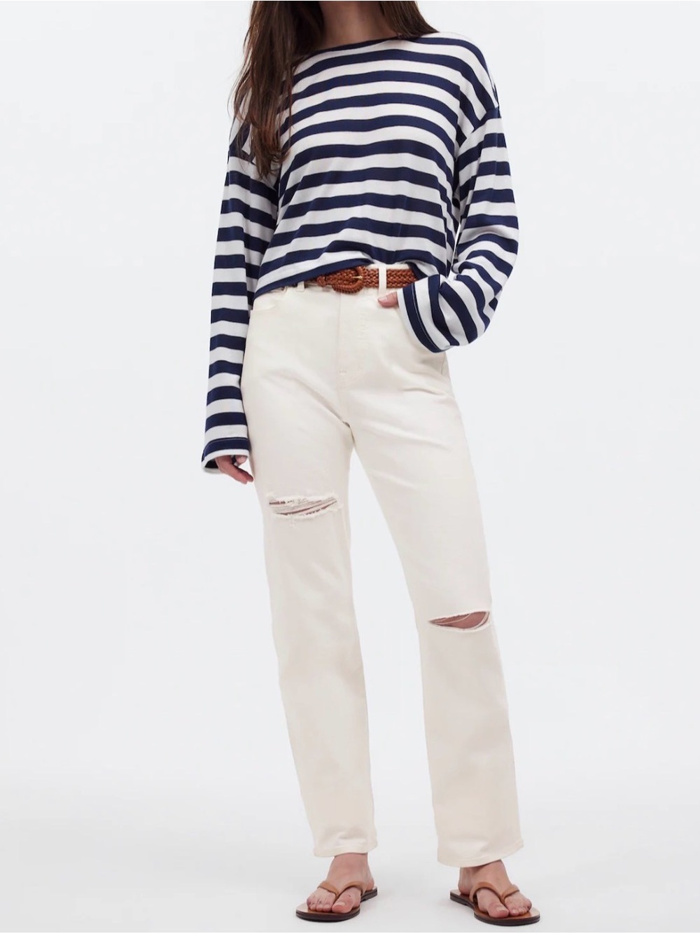 Madewell 90’s Straight-Leg High-Rise Jeans in Off-White with Knee Rips